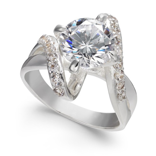 Crystal Stone Bypass Ring in Fine Silver Plate