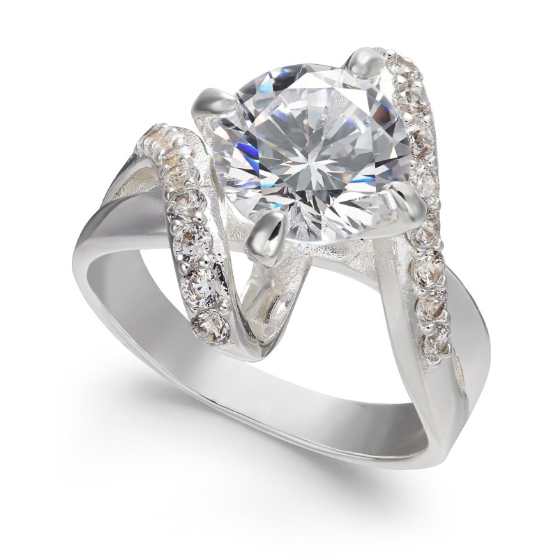 Crystal Stone Bypass Ring in Fine Silver Plate