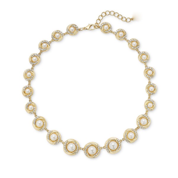 Gold-Tone Pavé & Imitation Pearl All-Around Collar Necklace