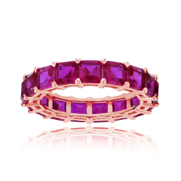 Red Princess Cut Cubic Zirconia Eternity Band in 14k Rose Gold Plated Sterling Silver
