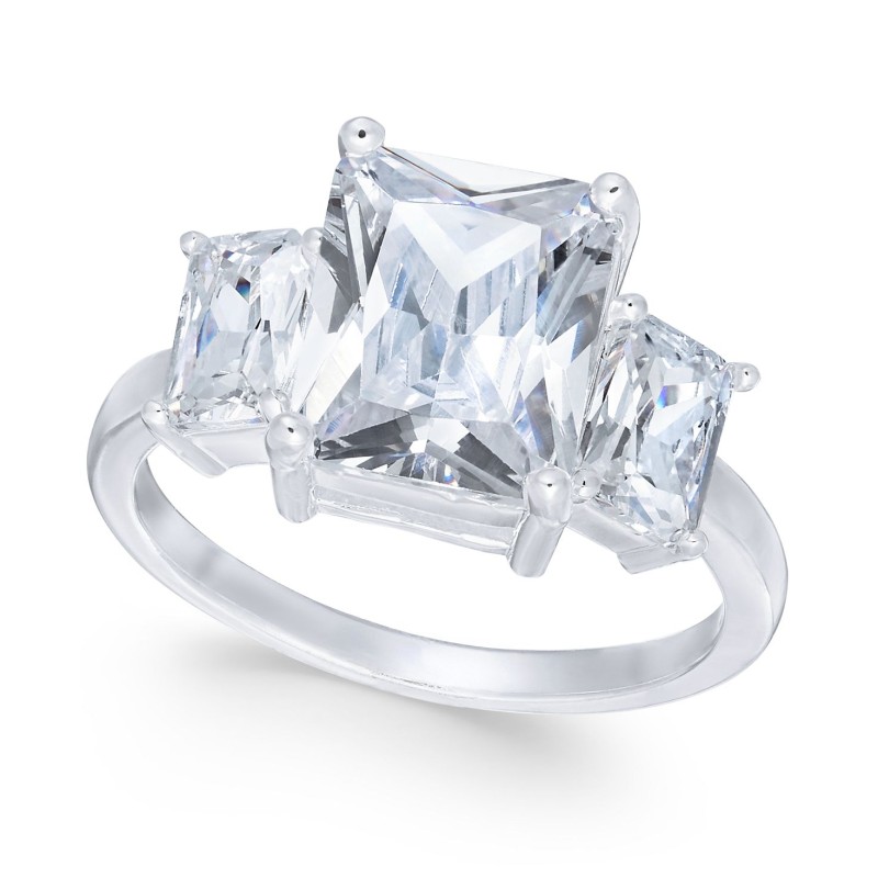 Fine Silver Plate Triple-Crystal Ring