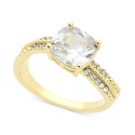 Gold-Tone Cushion-Cut Crystal Ring