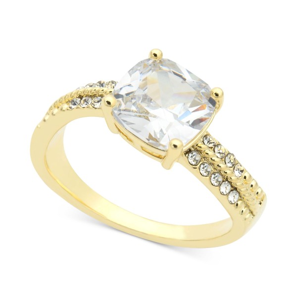 Gold-Tone Cushion-Cut Crystal Ring