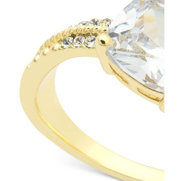 Gold-Tone Cushion-Cut Crystal Ring