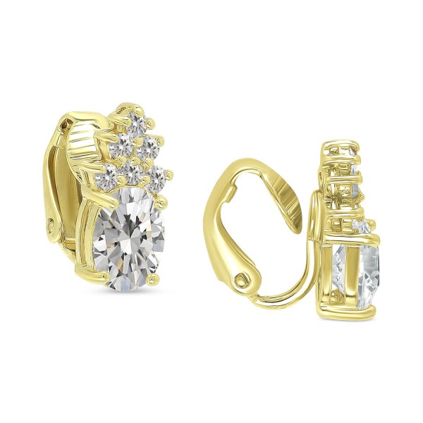 Cubic Zirconia Clip-On Stud Earrings in 18k Gold-Plated Sterling Silver