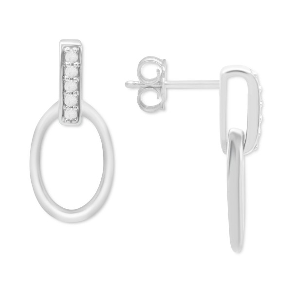Diamond Oval Doorknocker Drop Earrings (1/10 ct. t.w.) in Sterling Silver