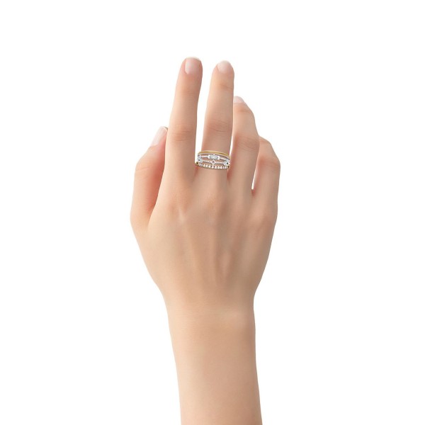 Cubic Zirconia Multi Row Band Ring Two Tone Silver Plate