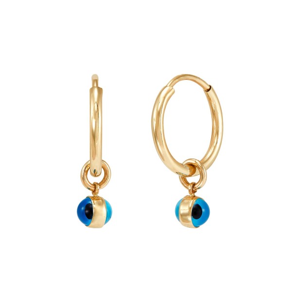 Glass Bead Dangle Hoop Earrings in 10k Gold