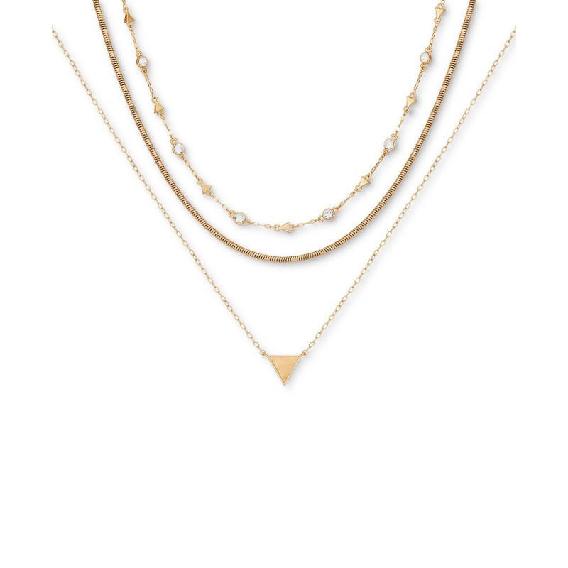 Gold-Tone Crystal & Logo Layered Pendant Necklace, 18