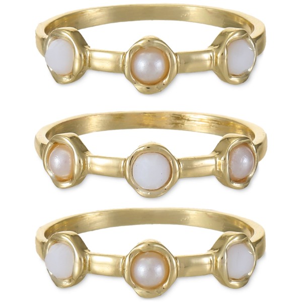 Gold-Tone 3-Pc. Set Stone & Imitation Pearl Stack Rings