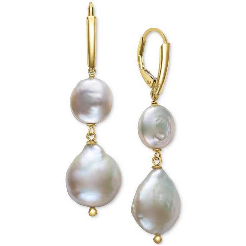 Cultured Freshwater Coin & Pearl Drop Earrings