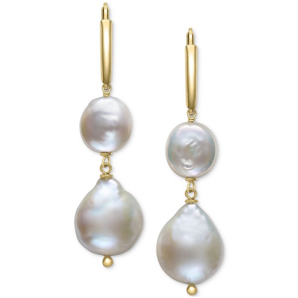 Cultured Freshwater Coin & Pearl Drop Earrings