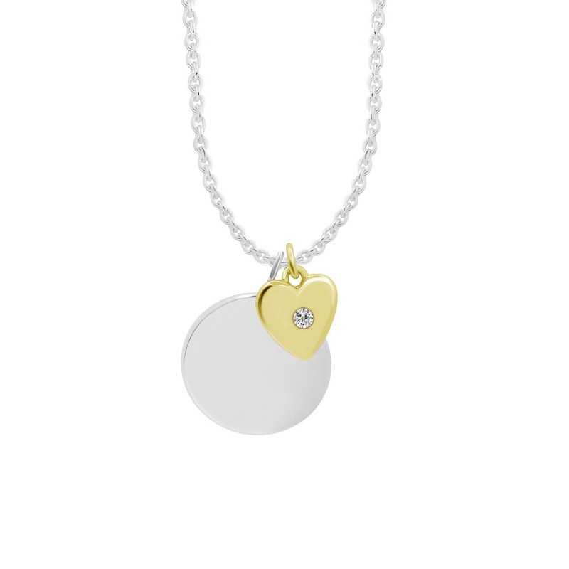 Cubic Zirconia Set in Silver Plated and 18k Gold Plated Disc Necklace