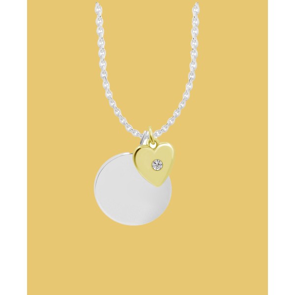 Cubic Zirconia Set in Silver Plated and 18k Gold Plated Disc Necklace