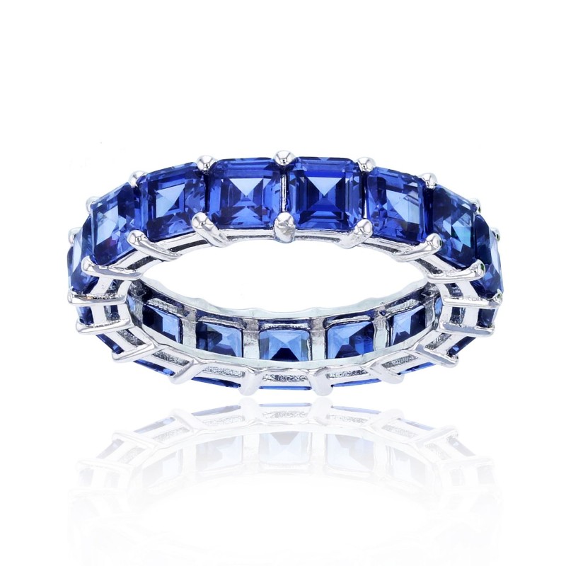 Purple Princess Cut Cubic Zirconia Eternity Band in Rhodium Plated Sterling Silver