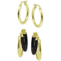 2-Pc. Set Polished and Black Enamel Small Hoop Earrings