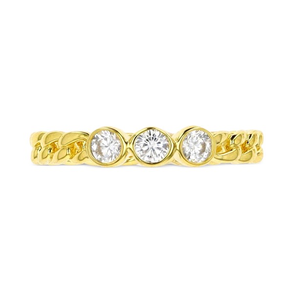 Cubic Zirconia Trio Link Ring in Sterling Silver or 14k Gold Over Sterling Silver