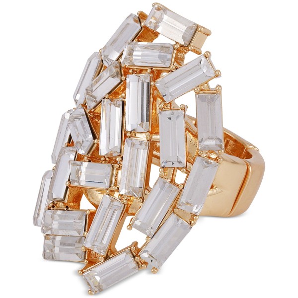 Gold-Tone Baguette Crystal Stretch Statement Ring