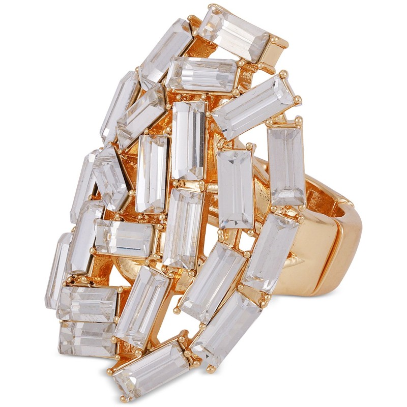 Gold-Tone Baguette Crystal Stretch Statement Ring