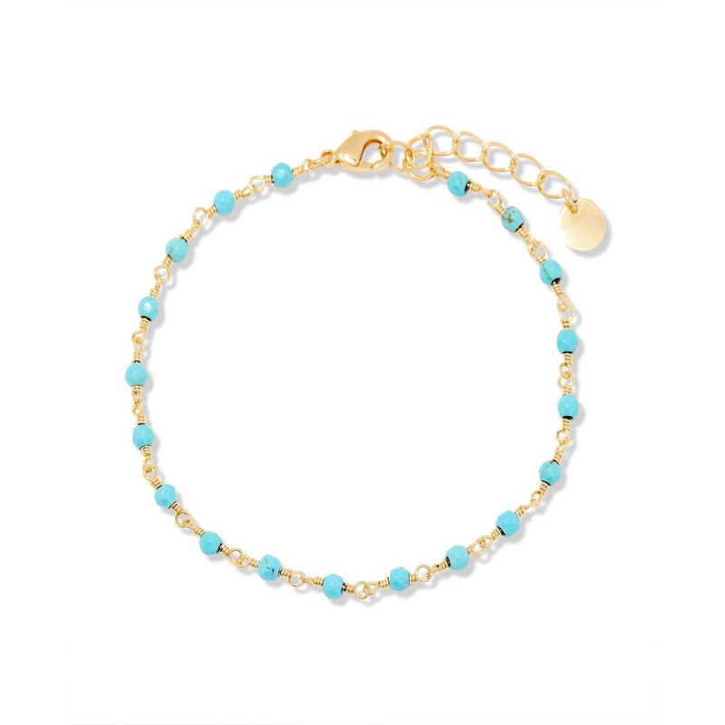 14k Gold Key Turquoise Bead Bracelet