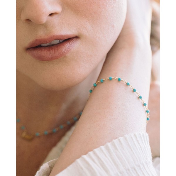 14k Gold Key Turquoise Bead Bracelet