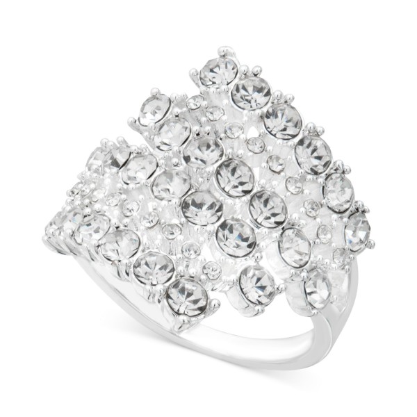 Silver-Tone Crystal Multi-Row Statement Ring