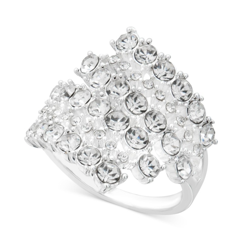 Silver-Tone Crystal Multi-Row Statement Ring