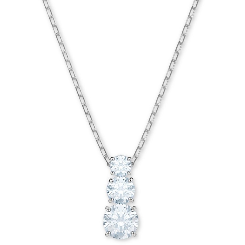 Silver-Tone Triple-Crystal Pendant Necklace, 14-4/5