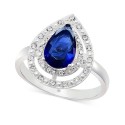 Silver-Tone Pavé & Color Pear-Shape Cubic Zirconia Statement Ring