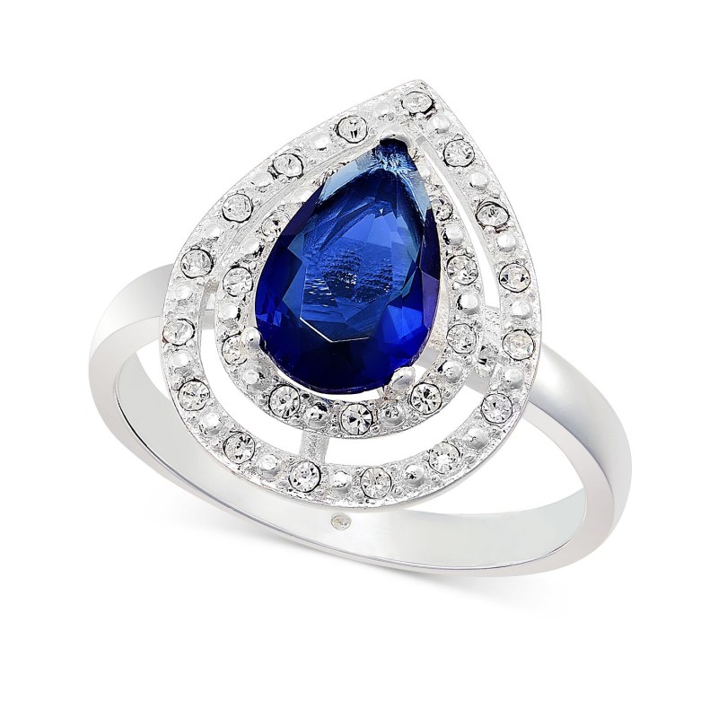 Silver-Tone Pavé & Color Pear-Shape Cubic Zirconia Statement Ring