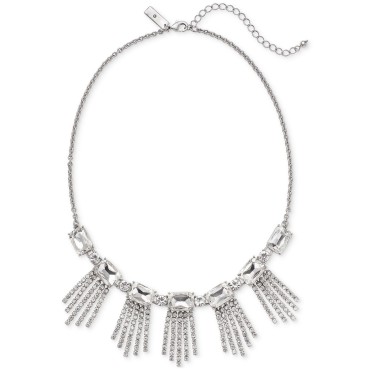 Silver-Tone Crystal Shaky Frontal Necklace, 17 Silver-Tone Crystal Shaky Frontal Necklace, 17