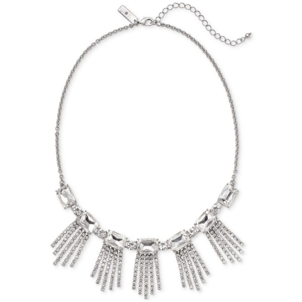 Silver-Tone Crystal Shaky Frontal Necklace, 17