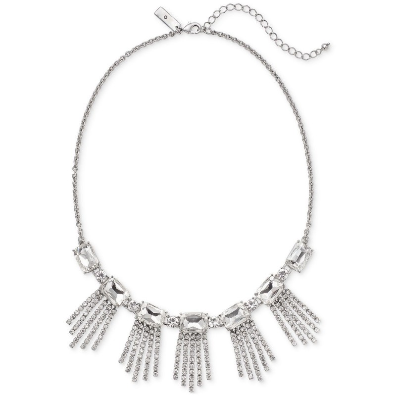 Silver-Tone Crystal Shaky Frontal Necklace, 17
