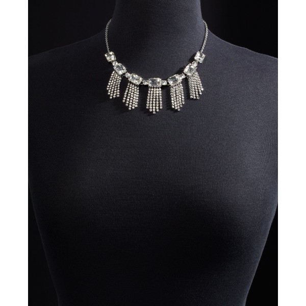 Silver-Tone Crystal Shaky Frontal Necklace, 17