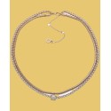 Gold-Tone Cubic Zirconia & Imitation Pearl Layered Collar Necklace, 16