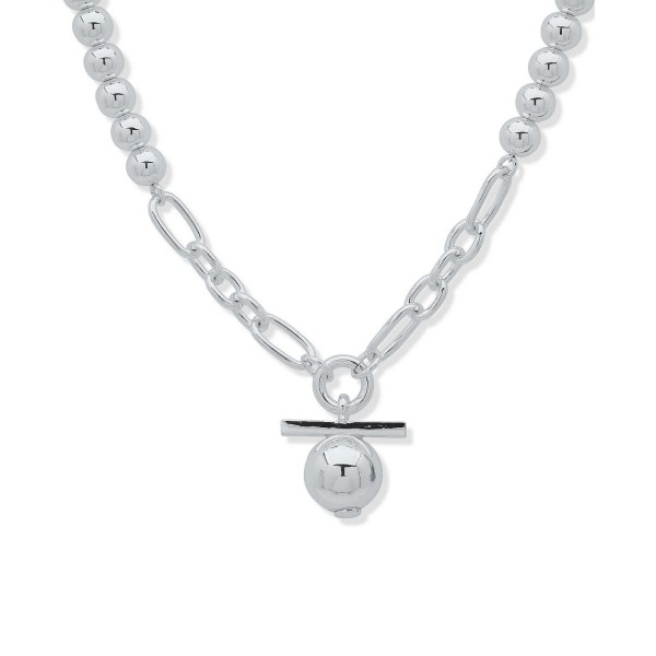 Silver-Tone Polished Bead Toggle Pendant Necklace, 16