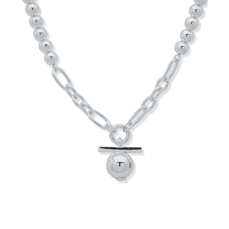 Silver-Tone Polished Bead Toggle Pendant Necklace, 16