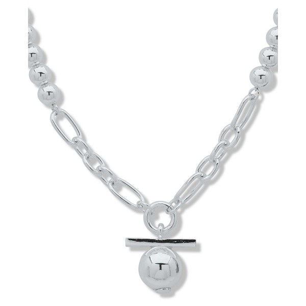 Silver-Tone Polished Bead Toggle Pendant Necklace, 16