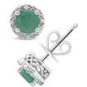 Emerald (1 ct. t.w.) and Diamond Accent Stud Earrings in Sterling Silver