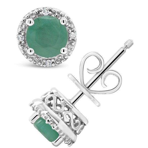 Emerald (1 ct. t.w.) and Diamond Accent Stud Earrings in Sterling Silver