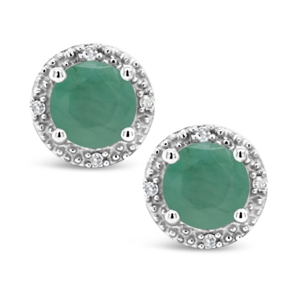 Emerald (1 ct. t.w.) and Diamond Accent Stud Earrings in Sterling Silver