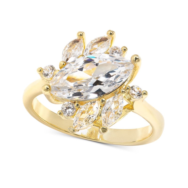 Gold-Tone Cubic Zirconia Cluster Ring