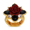Gold-Tone Jet Stone & Burgundy Flower Stretch Statement Ring