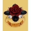 Gold-Tone Jet Stone & Burgundy Flower Stretch Statement Ring