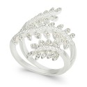 Fine Silver Plate Crystal Leaf Wrap Ring