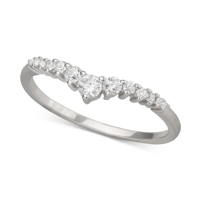 Cubic Zirconia Graduated V Ring in Sterling Silver