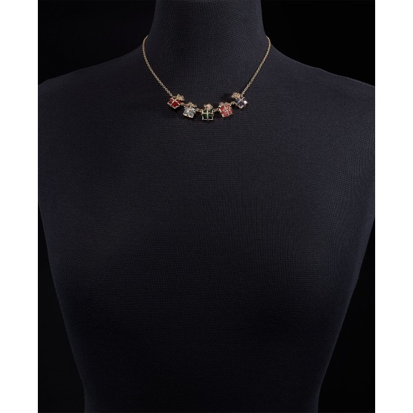 Gold-Tone Multicolor Stone Present Statement Necklace & Stud Earrings Set