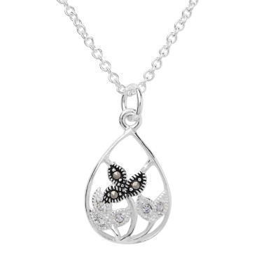 Marcasite Crystal Set in Silver Plated Flower Pendant Marcasite Crystal Set in Silver Plated Flower Pendant