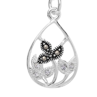 Marcasite Crystal Set in Silver Plated Flower Pendant Marcasite Crystal Set in Silver Plated Flower Pendant
