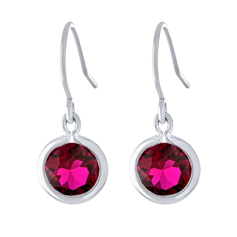 Fine Crystal 6mm Bezel Drop Earrings in Sterling Silver